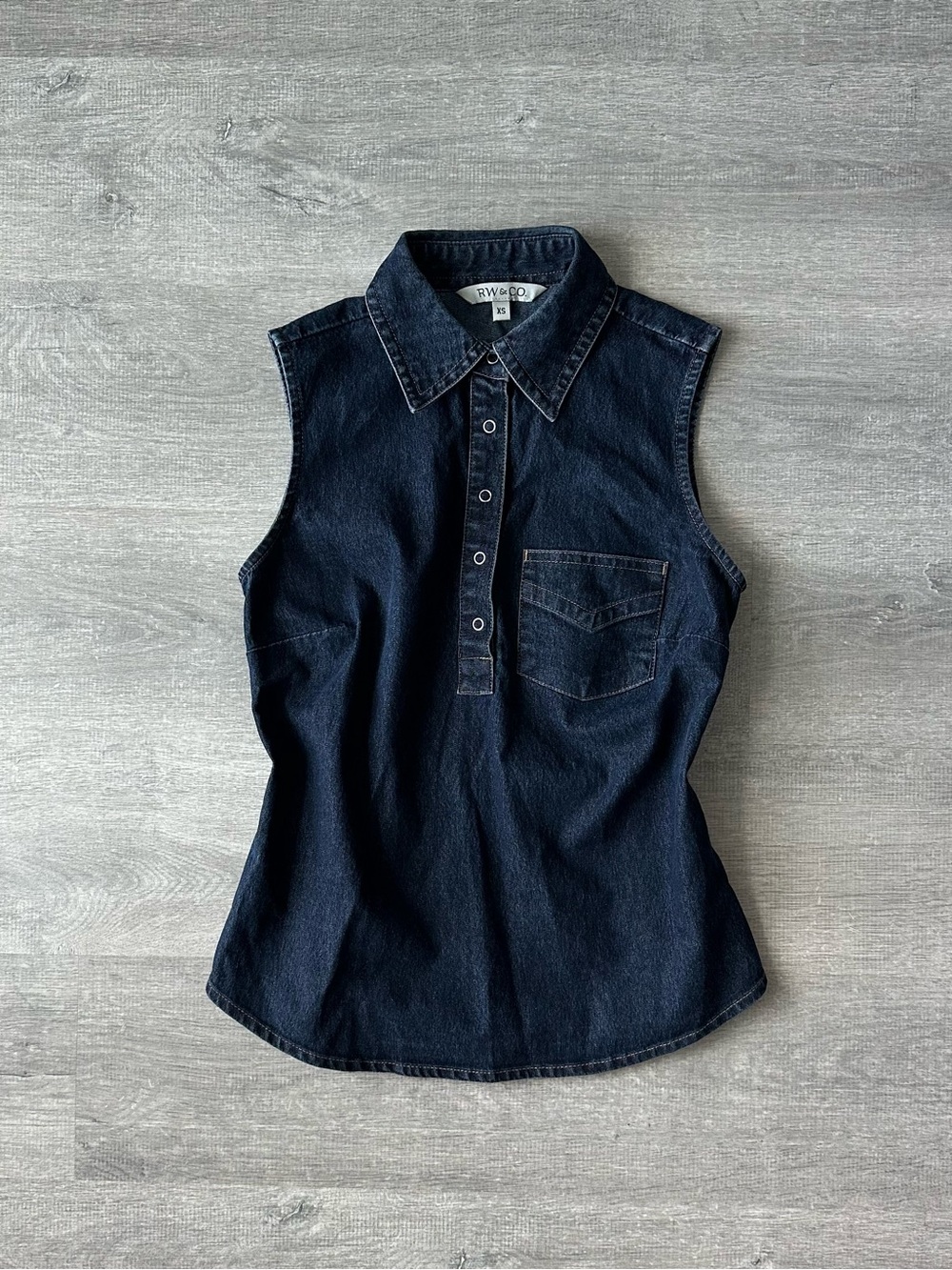 RW&CO Sleeveless Denim Polo Top - Navy